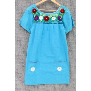 SGT Fletcher Mexican Tunic Dress Girls Youth 2XL (12) Blue Floral Embroidered